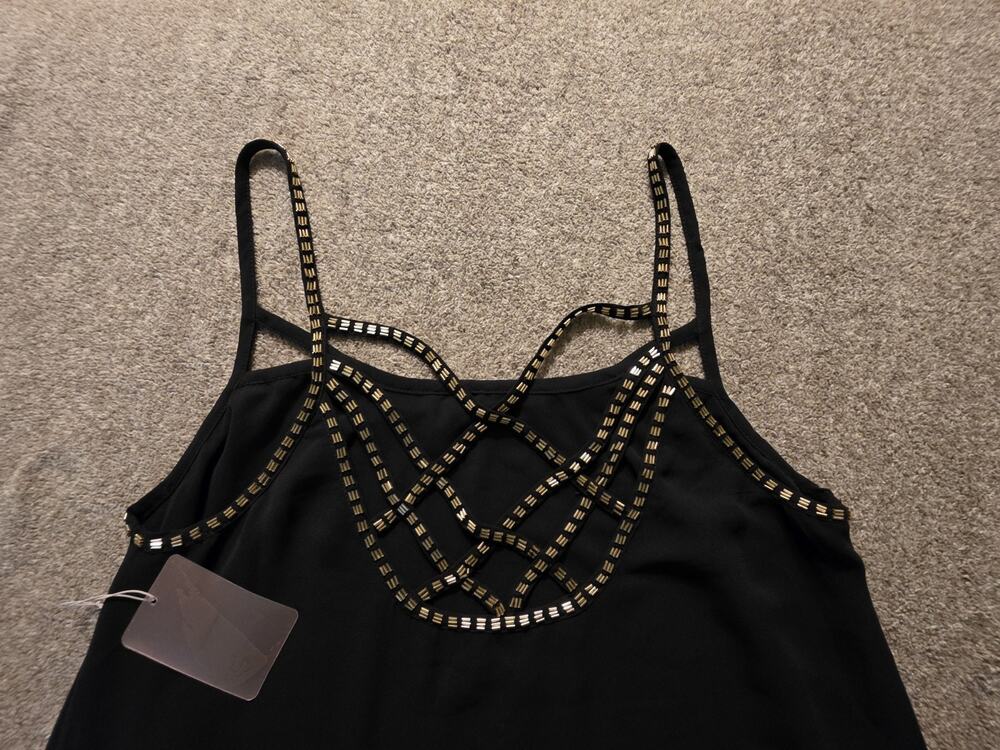 Love 21 Forever 21 Women’s Small Black Gold Beaded Strappy Cami Top NWT